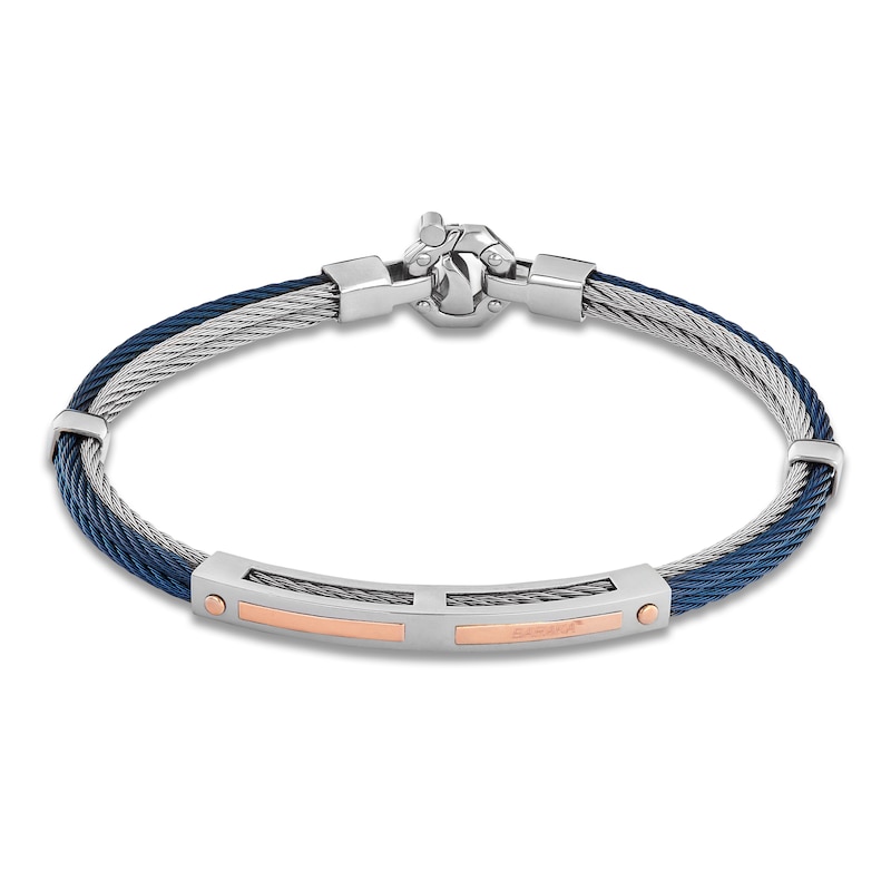 Main Image 4 of Baraka Men's Layered Cord Diamond Accent Bracelet Stainless Steel, Dark Blue Ion Plating & 18K Rose Gold 7.75"
