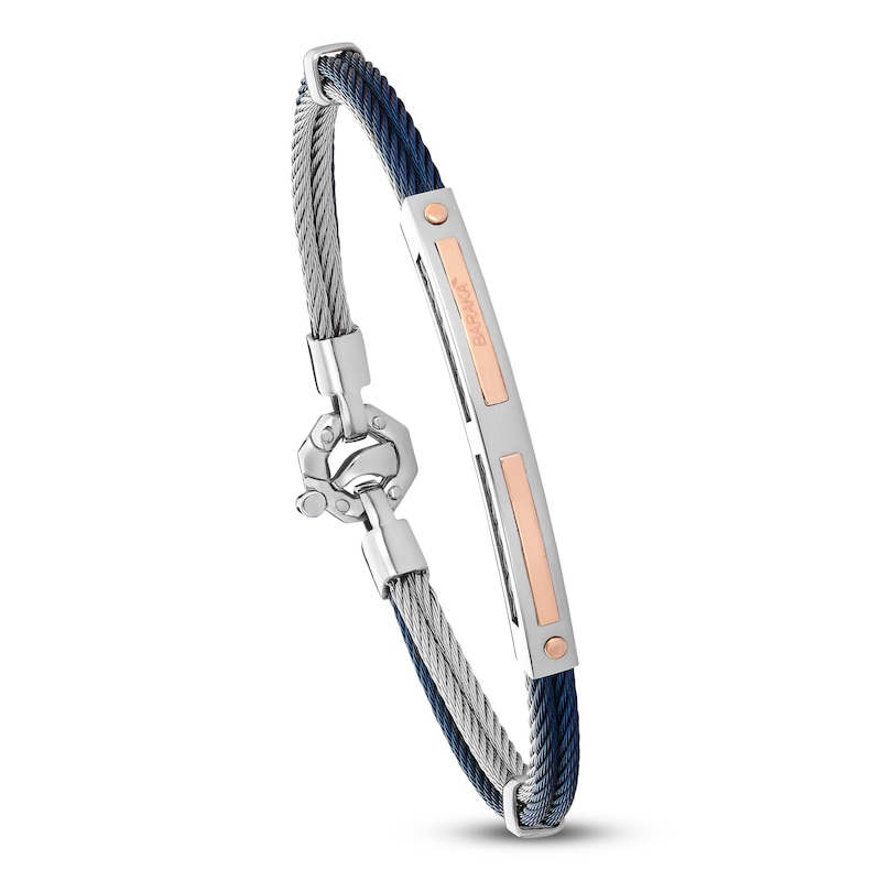 Main Image 5 of Baraka Men's Layered Cord Diamond Accent Bracelet Stainless Steel, Dark Blue Ion Plating & 18K Rose Gold 7.75"