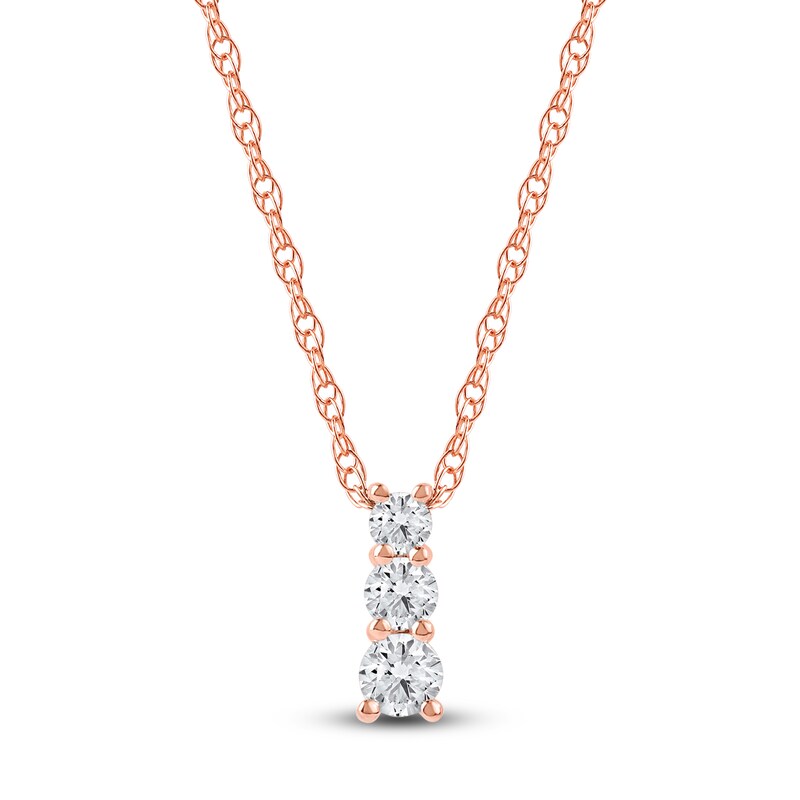 Main Image 1 of Lab-Grown Diamond Graduated Three-Stone Drop Necklace 1/4 ct tw 14K Rose Gold 18"