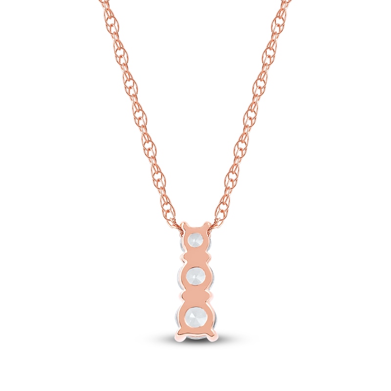 Main Image 3 of Lab-Grown Diamond Graduated Three-Stone Drop Necklace 1/4 ct tw 14K Rose Gold 18"