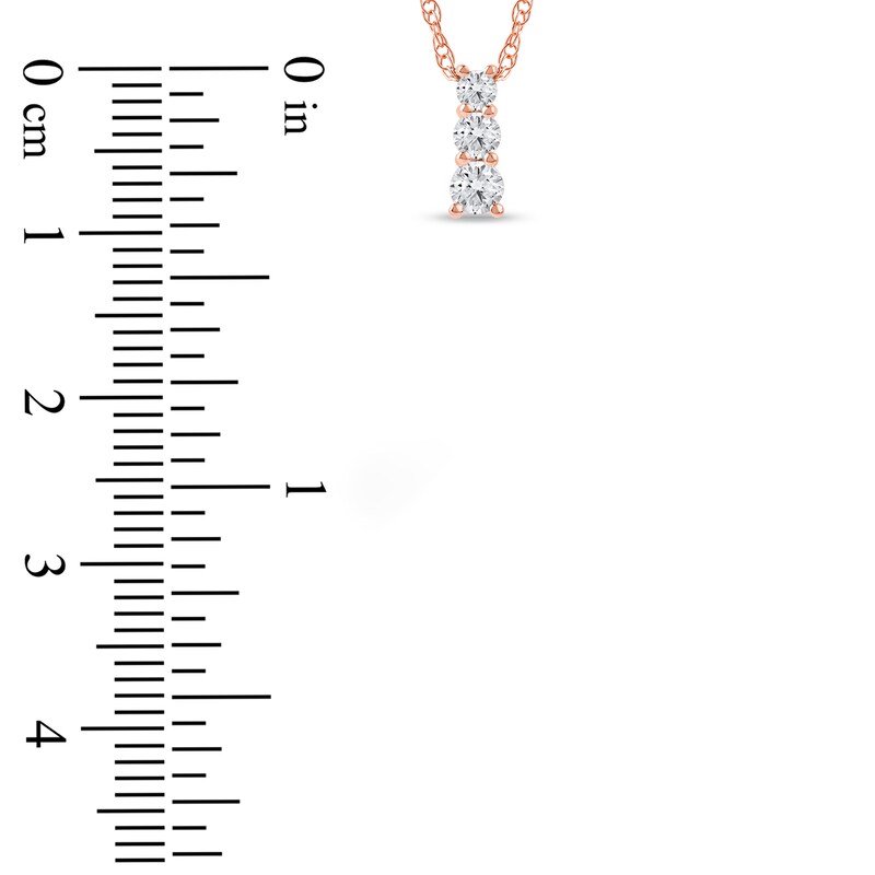 Main Image 4 of Lab-Grown Diamond Graduated Three-Stone Drop Necklace 1/4 ct tw 14K Rose Gold 18"