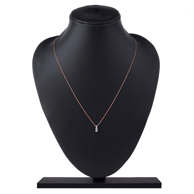 Main Image 5 of Lab-Grown Diamond Graduated Three-Stone Drop Necklace 1/4 ct tw 14K Rose Gold 18"