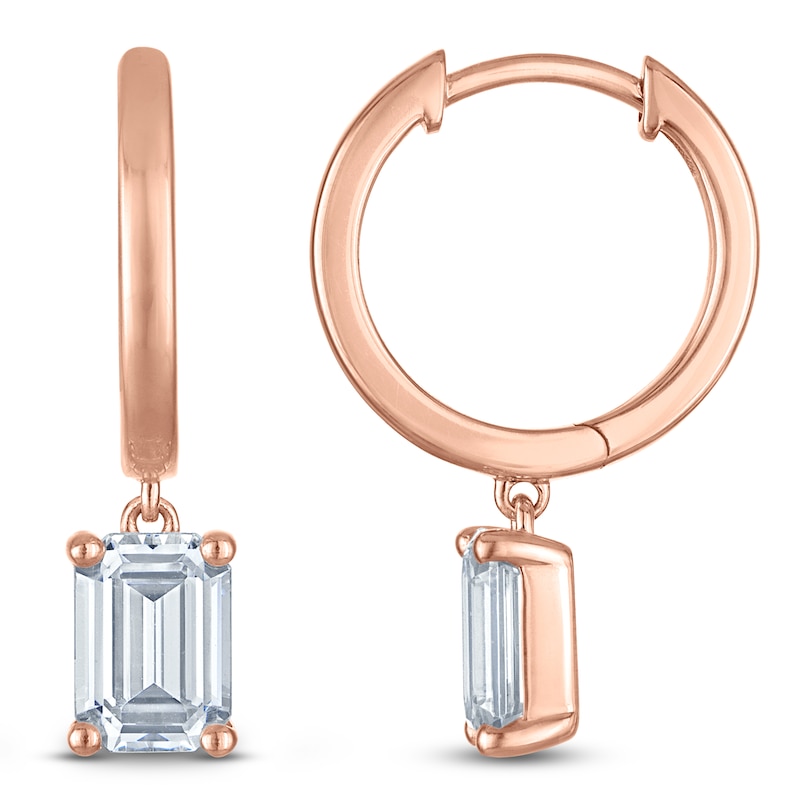 Main Image 1 of Emerald-Cut Lab-Grown Diamond Solitaire Dangle Hoop Earrings 2 ct tw 14K Rose Gold (SI2/F)