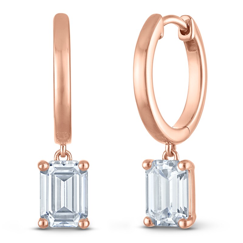 Main Image 2 of Emerald-Cut Lab-Grown Diamond Solitaire Dangle Hoop Earrings 2 ct tw 14K Rose Gold (SI2/F)