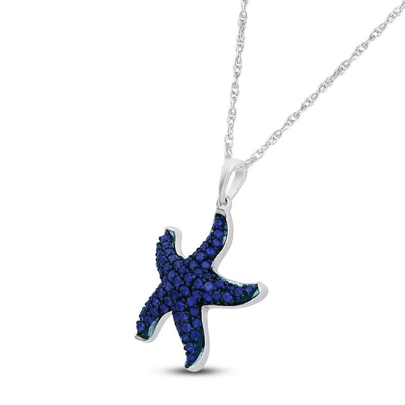 Main Image 2 of Blue Lab-Created Sapphire Starfish Necklace Sterling Silver 18"