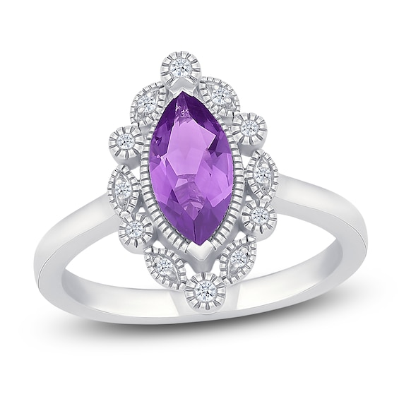 Marquise-Cut Natural Amethyst & White Lab-Created Sapphire Halo Ring Sterling Silver