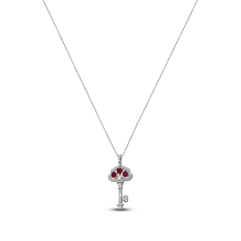 Main Image 2 of Heart-Shaped Lab-Created Ruby and White Lab-Created Sapphire Key Necklace Sterling Silver and 10K Rose Gold 18"