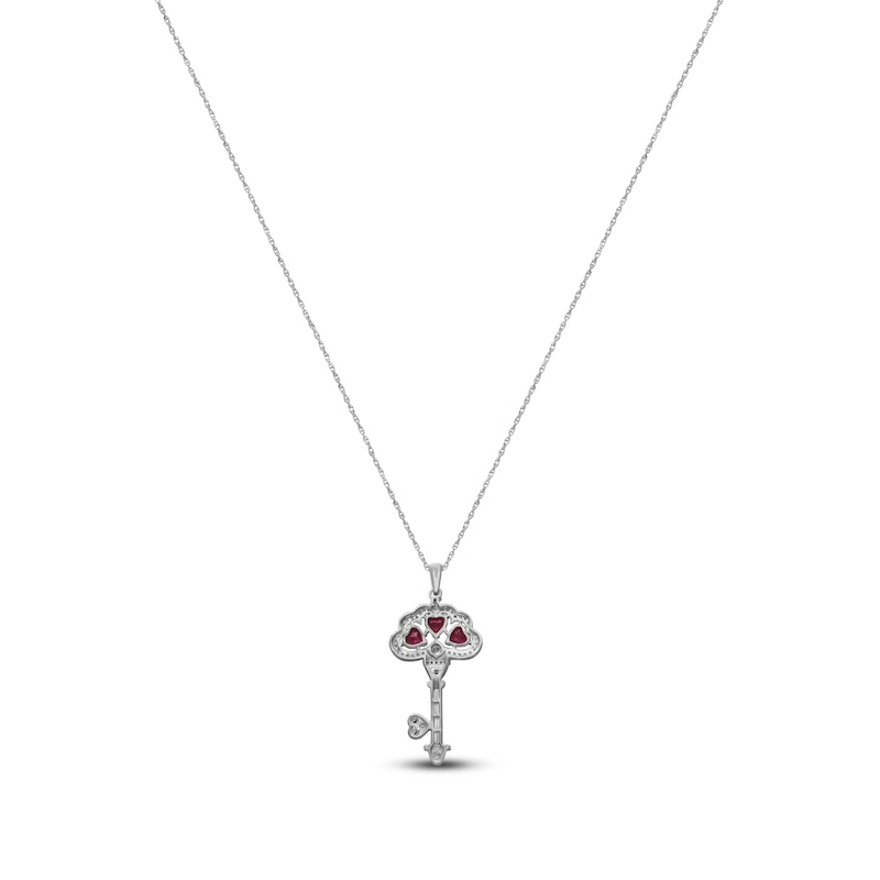 Main Image 3 of Heart-Shaped Lab-Created Ruby and White Lab-Created Sapphire Key Necklace Sterling Silver and 10K Rose Gold 18"