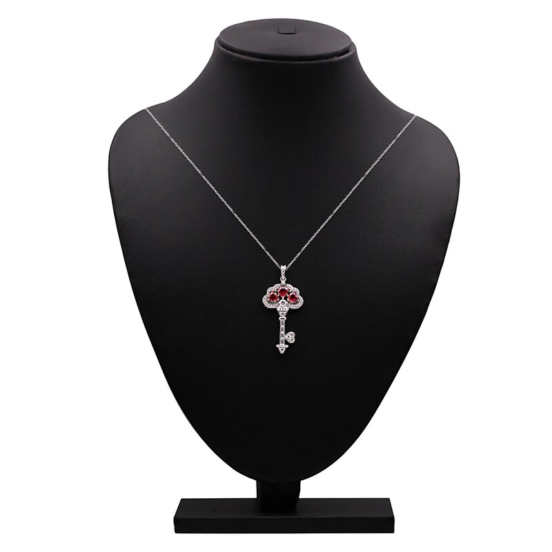 Main Image 4 of Heart-Shaped Lab-Created Ruby and White Lab-Created Sapphire Key Necklace Sterling Silver and 10K Rose Gold 18"