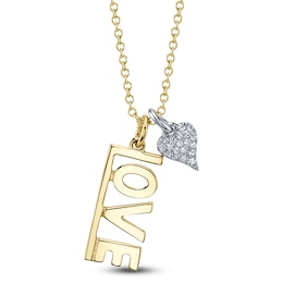 Shy Creation Diamond Accent Pavé Heart Charm and "Love" Necklace 14K Two-Tone Gold 18" SC55027257