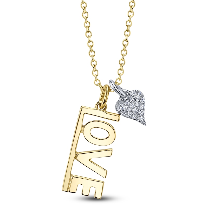Main Image 1 of Shy Creation Diamond Accent Pavé Heart Charm and "Love" Necklace 14K Two-Tone Gold 18" SC55027257