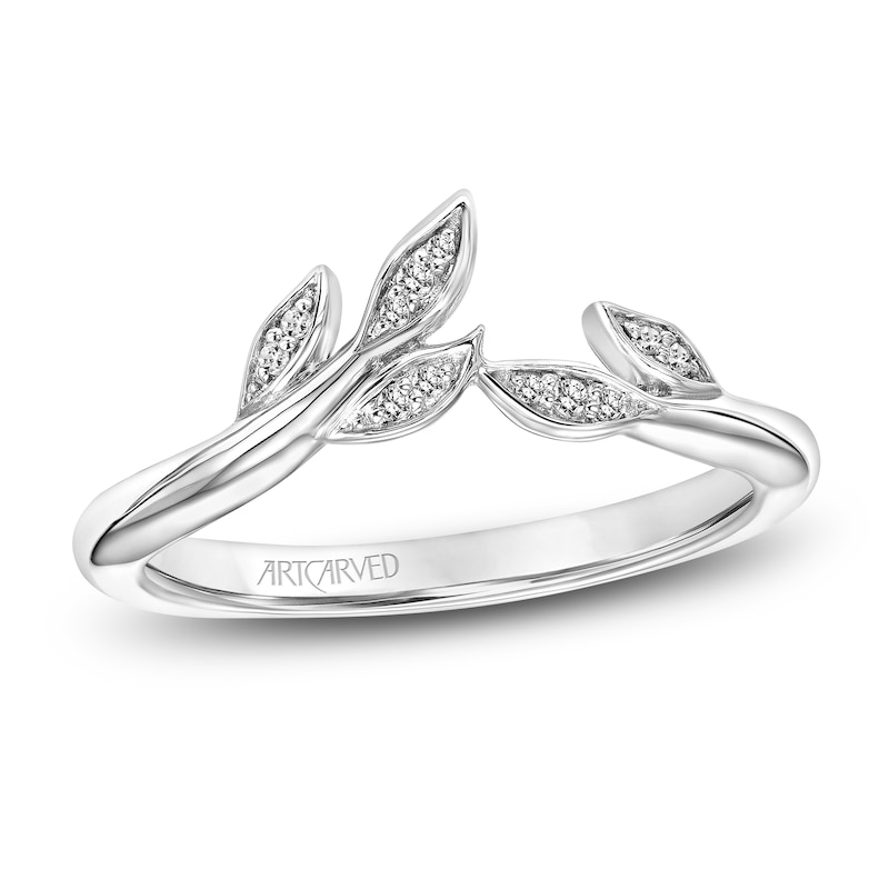 Main Image 1 of ArtCarved Diamond Leaf Anniversary Ring 1/20 ct tw 14K White Gold
