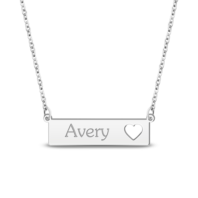 Main Image 1 of Engravable Name Bar Necklace with Heart Cutout 10K White Gold 18"