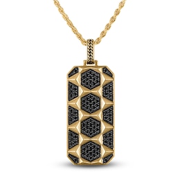 1933 by Esquire Men's Black Diamond Hexagon Tag Necklace 1 ct tw 14K Yellow Gold-Plated Sterling Silver 22"