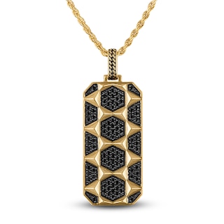 1933 by Esquire Men's Black Diamond Hexagon Tag Necklace 1 ct tw 14K Yellow Gold-Plated Sterling Silver 22"