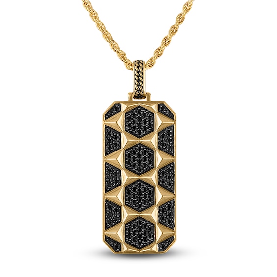 1933 by Esquire Men's Black Diamond Hexagon Tag Necklace 1 ct tw 14K Yellow Gold-Plated Sterling Silver 22"