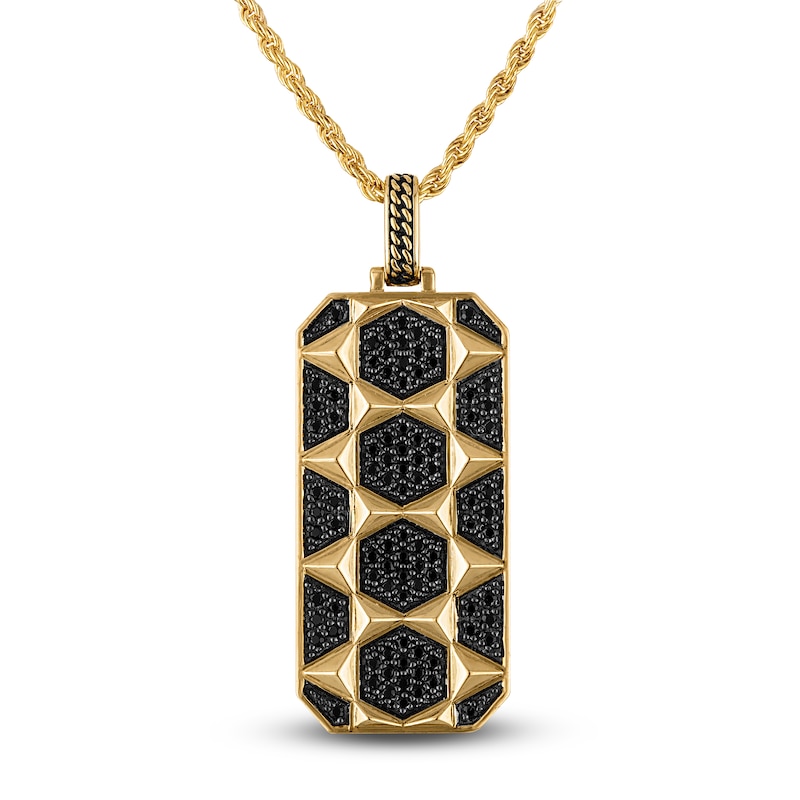Main Image 1 of 1933 by Esquire Men's Black Diamond Hexagon Tag Necklace 1 ct tw 14K Yellow Gold-Plated Sterling Silver 22"