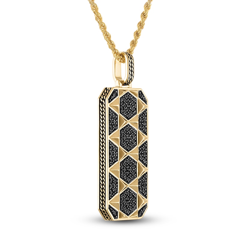Main Image 2 of 1933 by Esquire Men's Black Diamond Hexagon Tag Necklace 1 ct tw 14K Yellow Gold-Plated Sterling Silver 22"