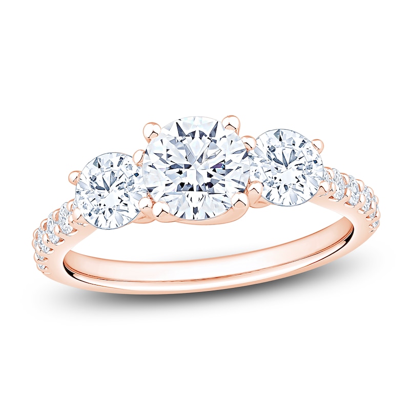 Main Image 1 of Round-Cut Lab-Grown Diamond Three-Stone Engagement Ring 2 ct tw 14K Rose Gold