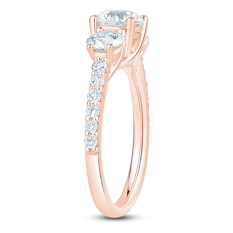 Main Image 2 of Round-Cut Lab-Grown Diamond Three-Stone Engagement Ring 2 ct tw 14K Rose Gold