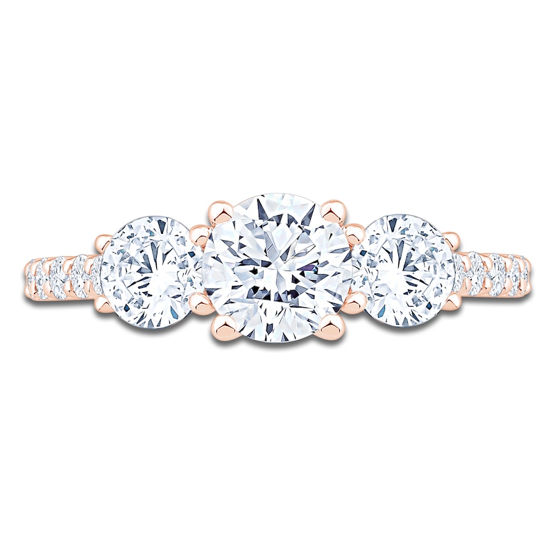 Main Image 3 of Round-Cut Lab-Grown Diamond Three-Stone Engagement Ring 2 ct tw 14K Rose Gold