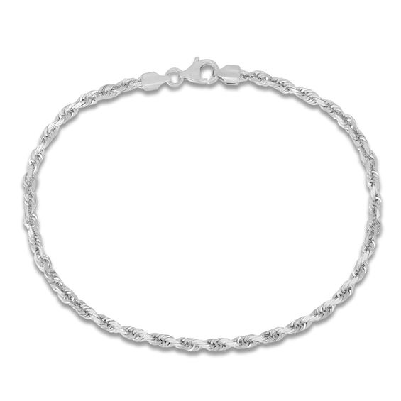 Diamond-Cut Rope Chain Bracelet 3mm Solid 14K White Gold 8"
