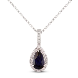 Pear-Shaped Blue Lab-Created Sapphire & White Lab-Created Sapphire Necklace Sterling Silver 18"