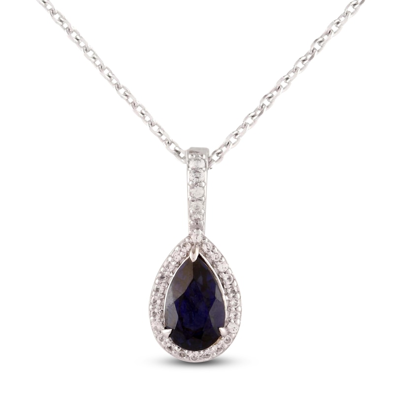 Main Image 1 of Pear-Shaped Blue Lab-Created Sapphire & White Lab-Created Sapphire Necklace Sterling Silver 18"
