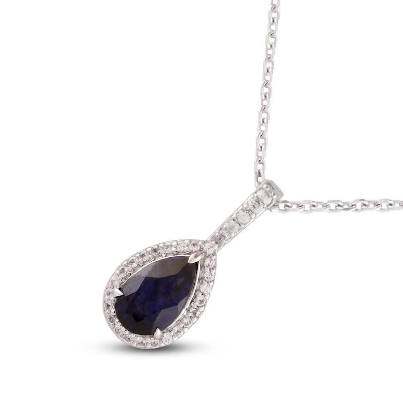 Main Image 2 of Pear-Shaped Blue Lab-Created Sapphire & White Lab-Created Sapphire Necklace Sterling Silver 18"