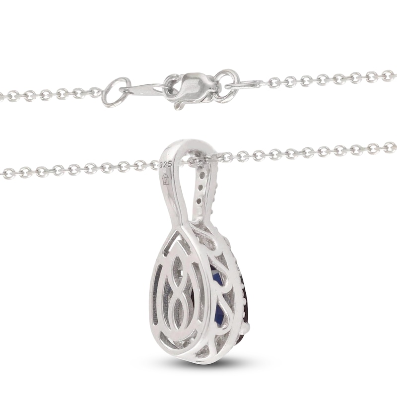 Main Image 3 of Pear-Shaped Blue Lab-Created Sapphire & White Lab-Created Sapphire Necklace Sterling Silver 18"