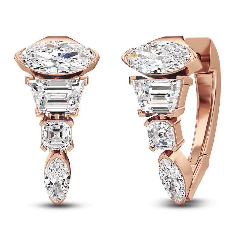 Main Image 2 of J'Lure Moval Old-Cut, Trapezoid Step-Cut & Square Emerald Step-Cut Hoop Earrings 3 ct tw 14K Rose Gold