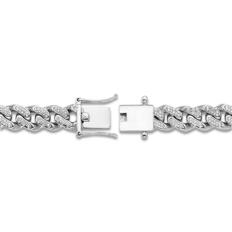 Main Image 2 of Men's Diamond Pavé Curb Chain Bracelet 1 ct tw Sterling Silver 8.25"