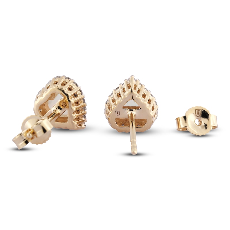 Main Image 2 of Heart-Shaped Natural Opal & Diamond Stud Earrings 1/6 ct tw 10K Yellow Gold
