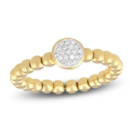 Italia D'Oro Multi-Diamond Pavé Circle Beaded Shank Ring 1/10 ct tw 14K Yellow Gold