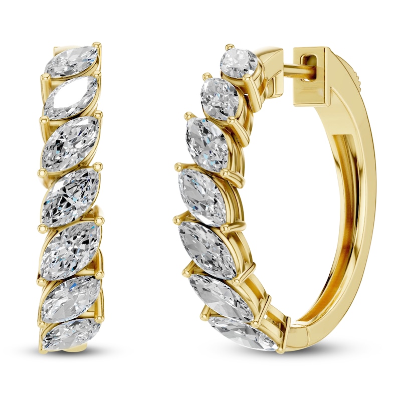 Main Image 2 of Marquise-Cut Lab-Grown Diamond Hoop Earrings 2 ct tw 14K Yellow Gold