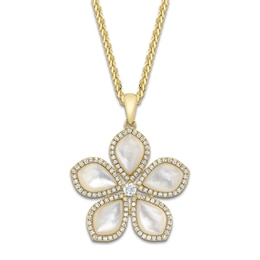 Shy Creation Natural Mother-of-Pearl & Diamond Flower Necklace 1/2 ct tw 14K Yellow Gold 18" SC55028824