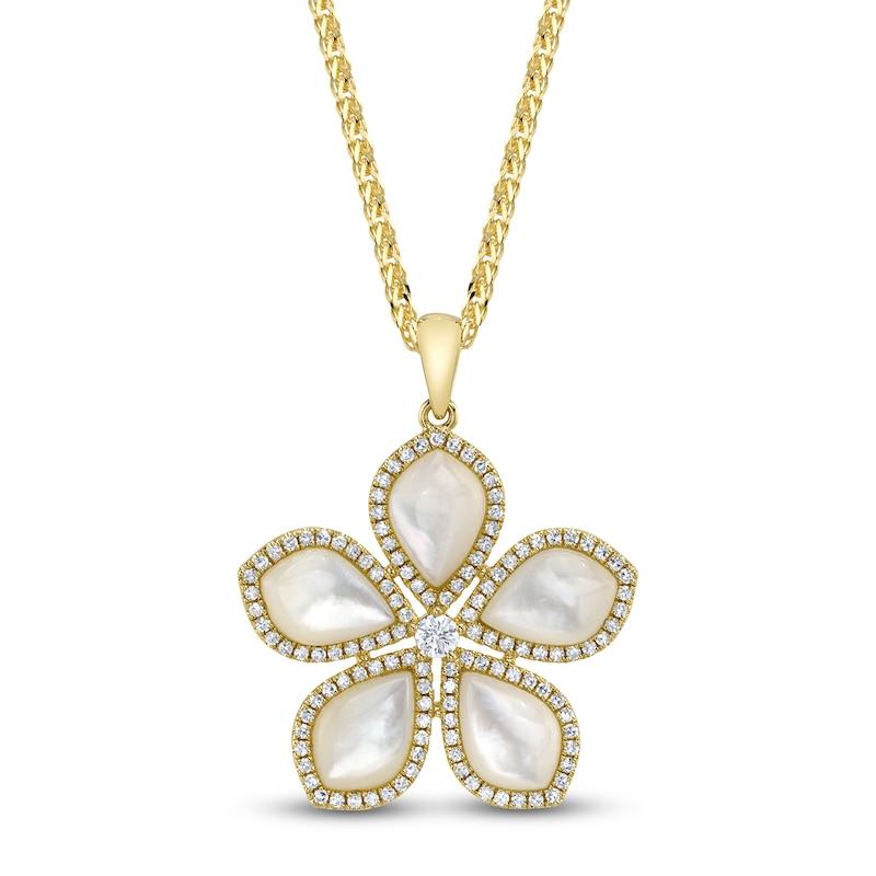 Main Image 1 of Shy Creation Natural Mother-of-Pearl & Diamond Flower Necklace 1/2 ct tw 14K Yellow Gold 18" SC55028824