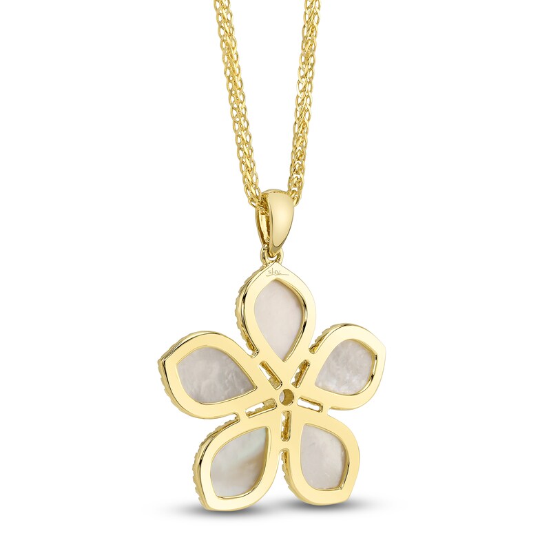 Main Image 3 of Shy Creation Natural Mother-of-Pearl & Diamond Flower Necklace 1/2 ct tw 14K Yellow Gold 18" SC55028824