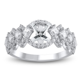 Princess & Round-Cut Lab-Grown Diamond Scalloped Engagement Ring Setting 1 ct tw 14K White Gold