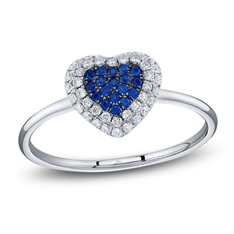 Main Image 1 of Shy Creation Natural Blue Sapphire & Diamond Heart Ring 1/6 ct tw 14K White Gold