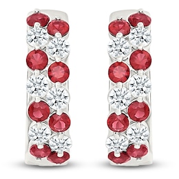 Lab-Created Ruby & White Lab-Created Sapphire Two-Row Hoop Earrings Sterling Silver