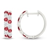 Thumbnail Image 3 of Lab-Created Ruby & White Lab-Created Sapphire Two-Row Hoop Earrings Sterling Silver
