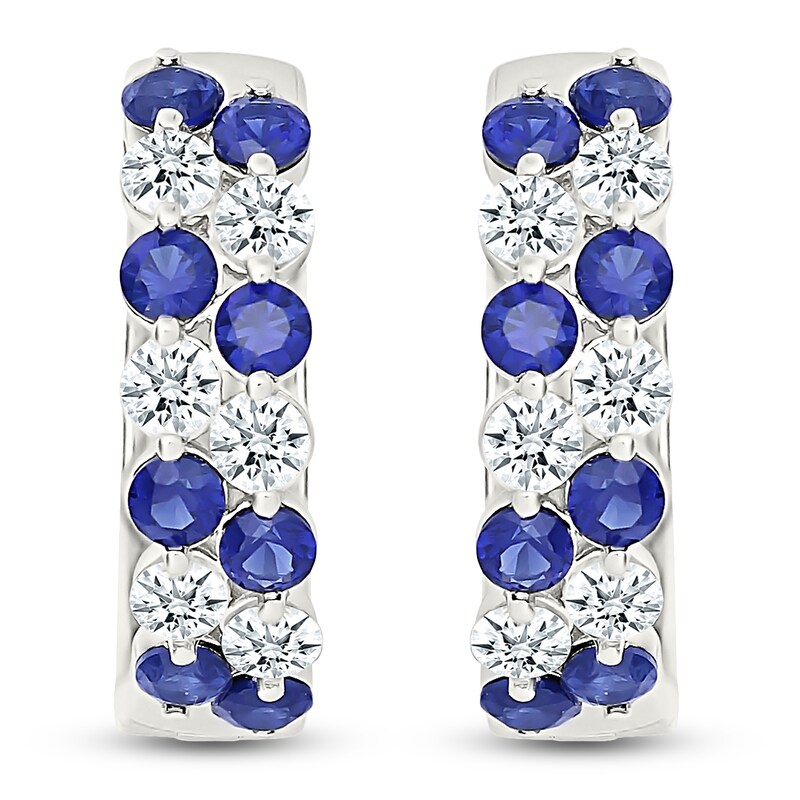 Main Image 1 of Blue & White Lab-Created Sapphire Two-Row Hoop Earrings Sterling Silver