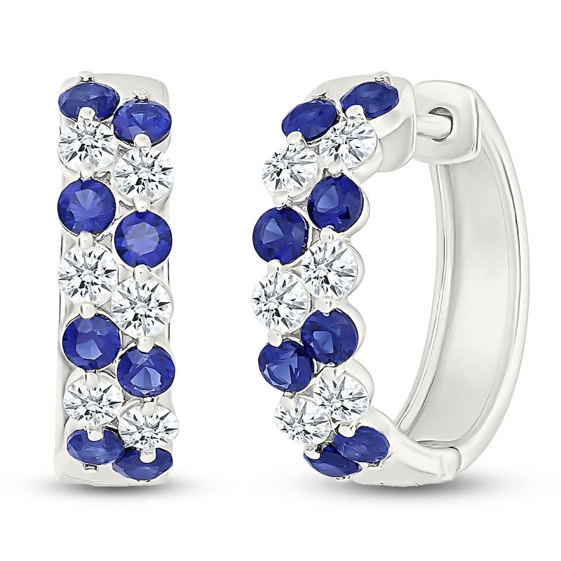 Main Image 2 of Blue & White Lab-Created Sapphire Two-Row Hoop Earrings Sterling Silver
