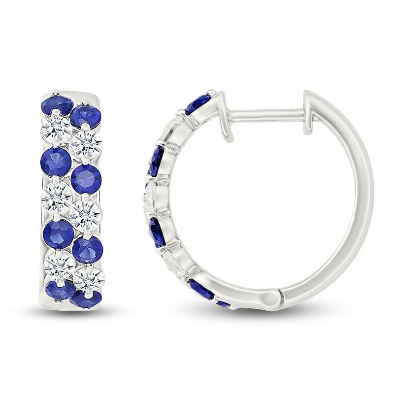 Main Image 3 of Blue & White Lab-Created Sapphire Two-Row Hoop Earrings Sterling Silver