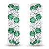 Thumbnail Image 1 of Lab-Created Emerald & White Lab-Created Sapphire Two-Row Hoop Earrings Sterling Silver