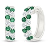 Thumbnail Image 2 of Lab-Created Emerald & White Lab-Created Sapphire Two-Row Hoop Earrings Sterling Silver