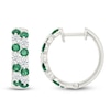 Thumbnail Image 3 of Lab-Created Emerald & White Lab-Created Sapphire Two-Row Hoop Earrings Sterling Silver