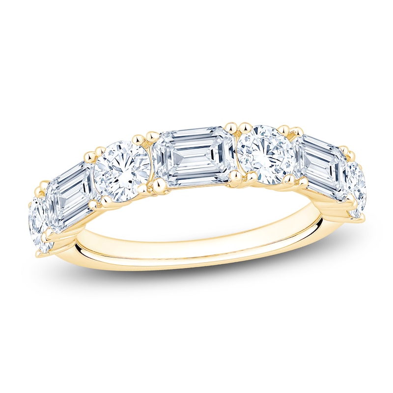 Main Image 1 of Round & Emerald-Cut Lab-Grown Diamond Alternating Anniversary Ring 3 ct tw 14K Yellow Gold