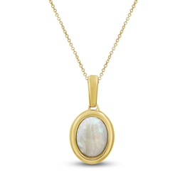 Oval-Cut Natural Opal Bezel-Set Solitaire Necklace 10K Yellow Gold 18"